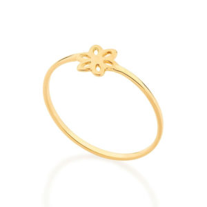 Anel skinny ring flor folheado a ouro